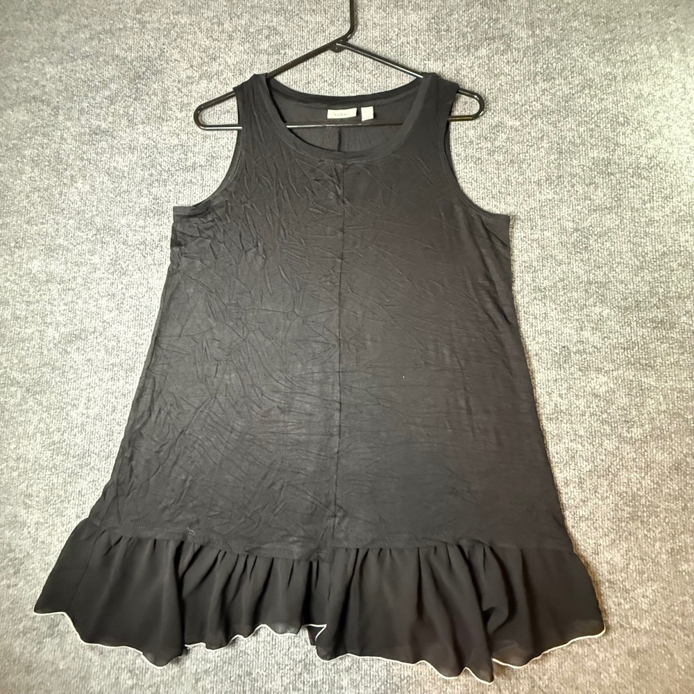 LOGO Layers Lori Goldstein Black Sleeveless Ruffle Hem Tunic Top Womens Medium
